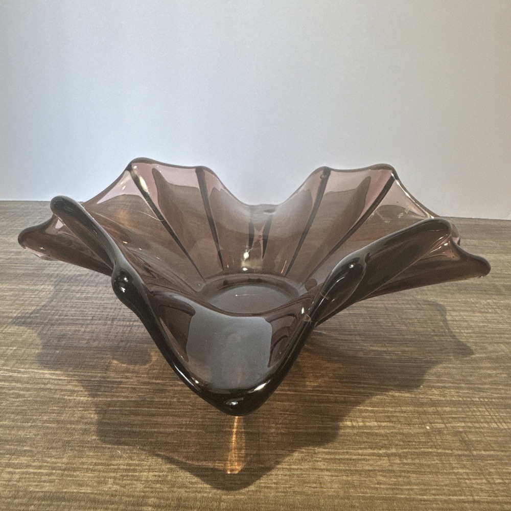 Amethyst  Art Glass Bowl Hand Blown Vintage